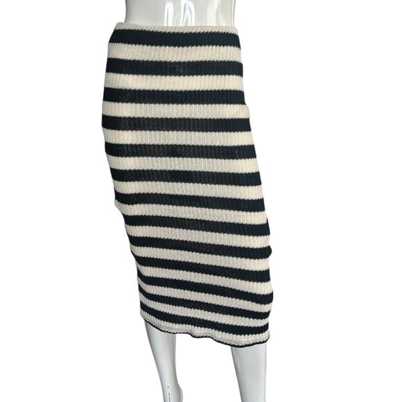 NWT Zara Black and White Striped Knit Midi Skirt Size Small - Picture 1 of 5